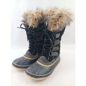 Sorel Women's Joan of Arc Black Faux Fur Waterproof Lace Up Winter Snow Boots 8